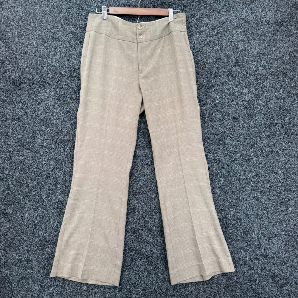 Banana Republic Womens Tan Glen Plaid Flare Leg Dress Pants Size 8 Stretch